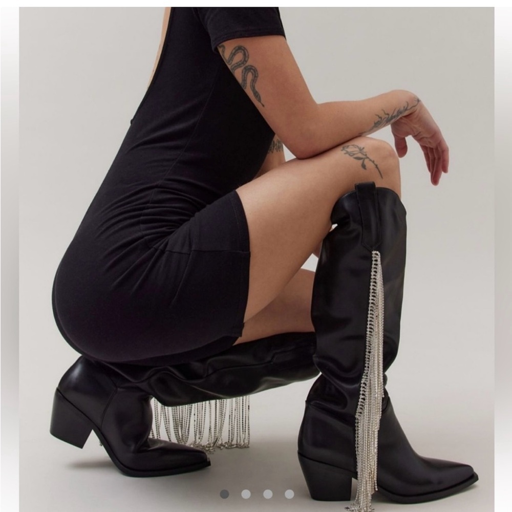 Urban Outfitters Azalea Wang Rhinestone Fringe Cowboy Boots Pointed Western